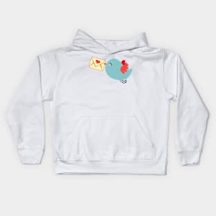 Blue bird with mail heart romantic social media tweet red wings email Kids Hoodie